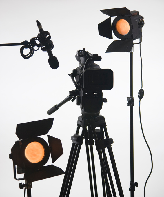 Studio video camera with two lights